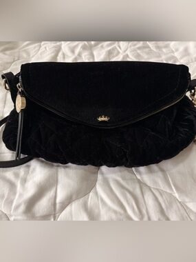Juicy Couture Black Velour Quilted Crossbody with Gold Hardware